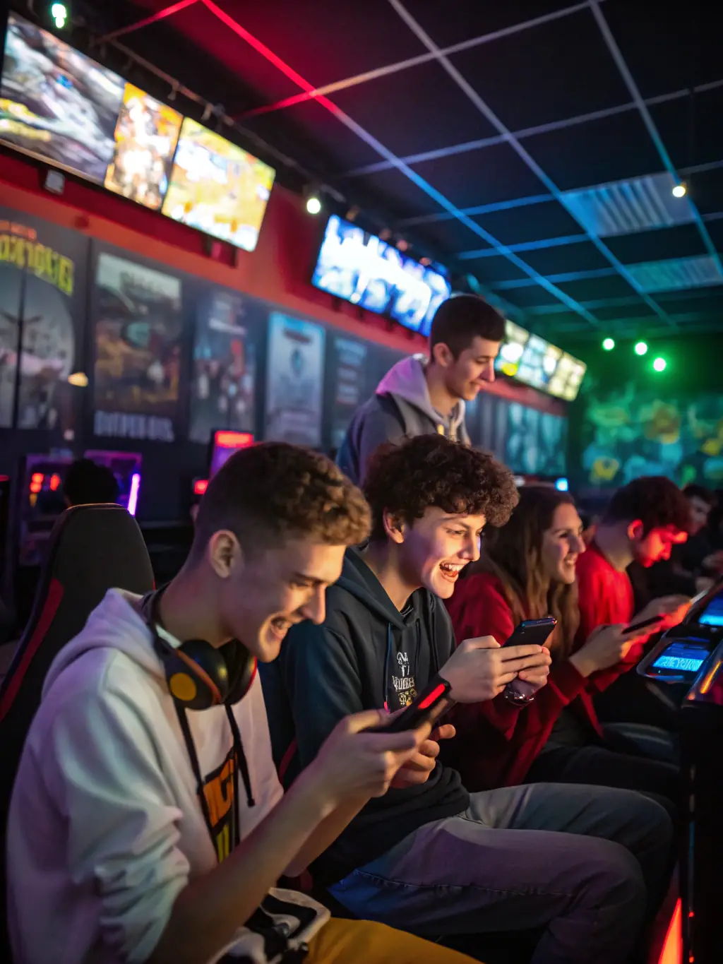 A dynamic photo of an ESPORT DES SACRES-organized LAN party, featuring rows of computers, gamers deeply engrossed in their games, and a general atmosphere of camaraderie and fun.