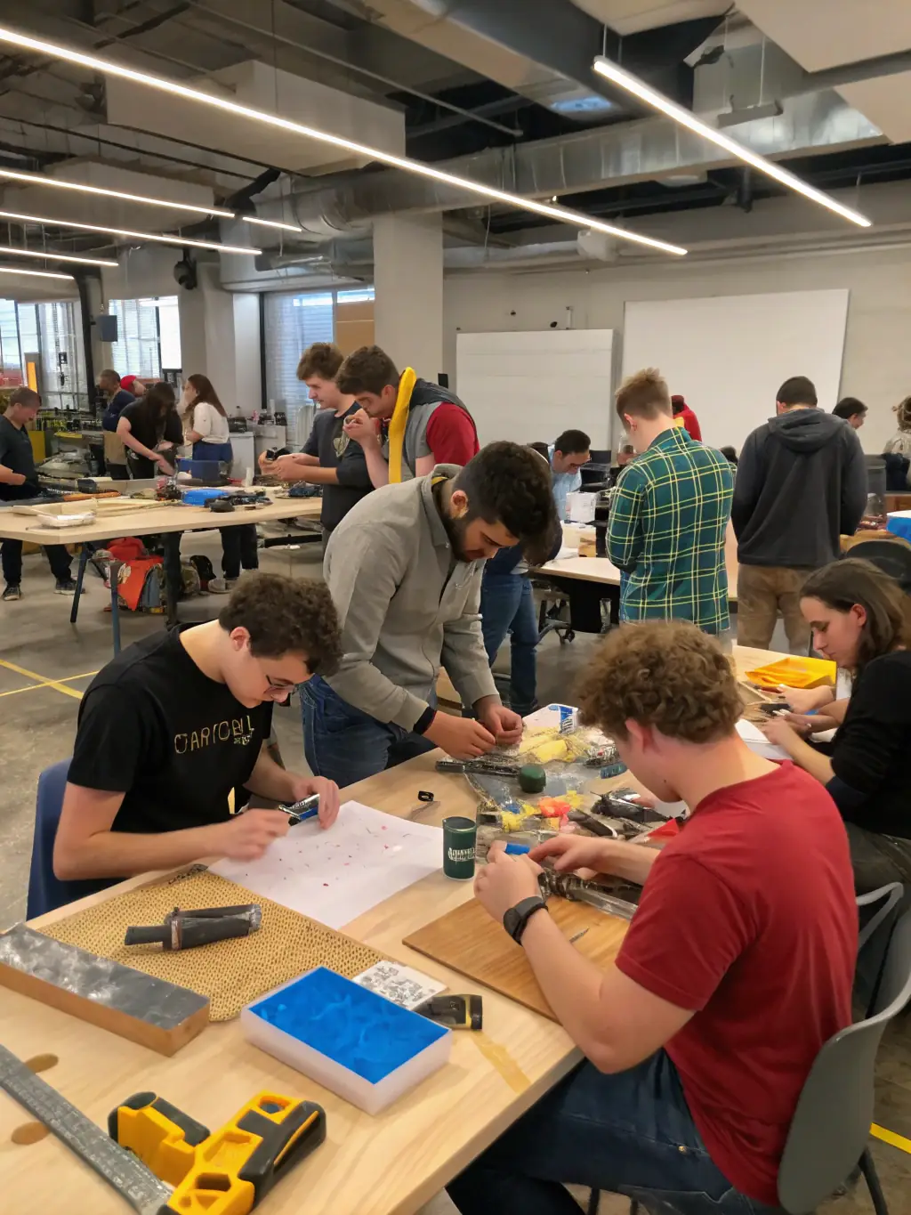 A group of adults attending a vocational training session, learning new skills and working on practical projects, highlighting CFASE's training programs.