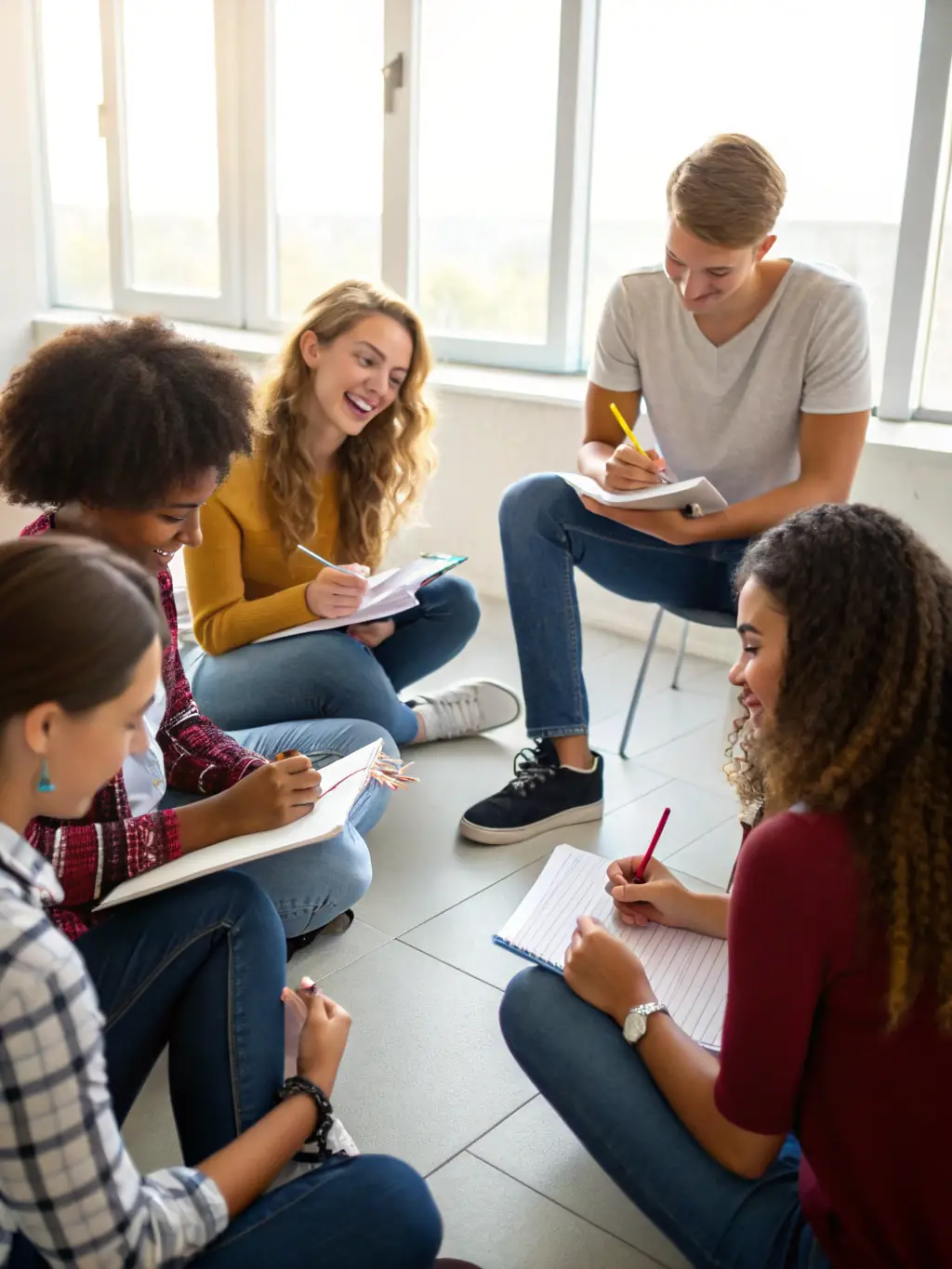 A photo of young adults engaged in a leadership training session, actively participating in group discussions and team-building exercises, highlighting CFASE's social education initiatives.