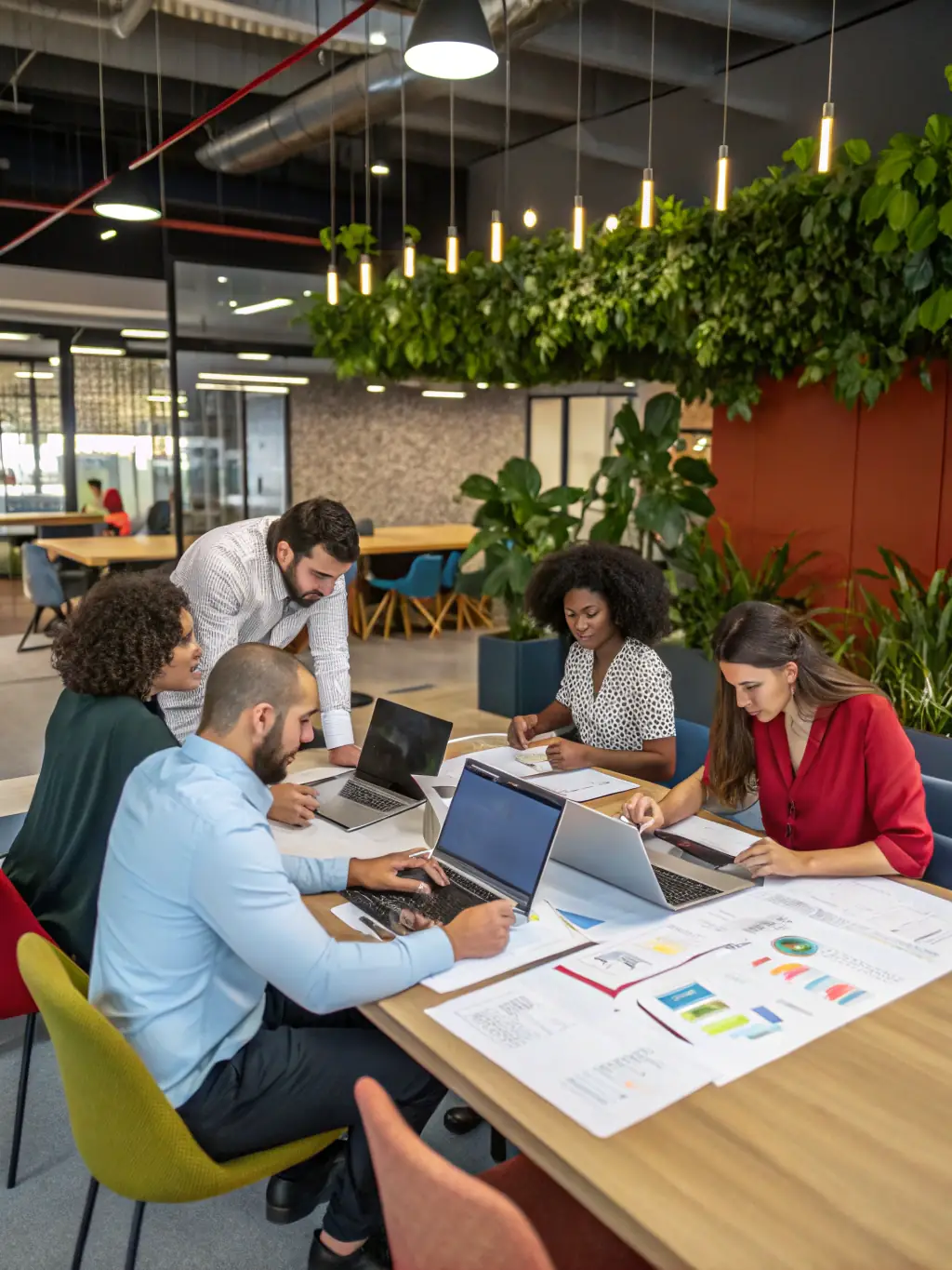 A picture of a networking event organized by DMA, showing design professionals connecting and collaborating in a modern workspace.