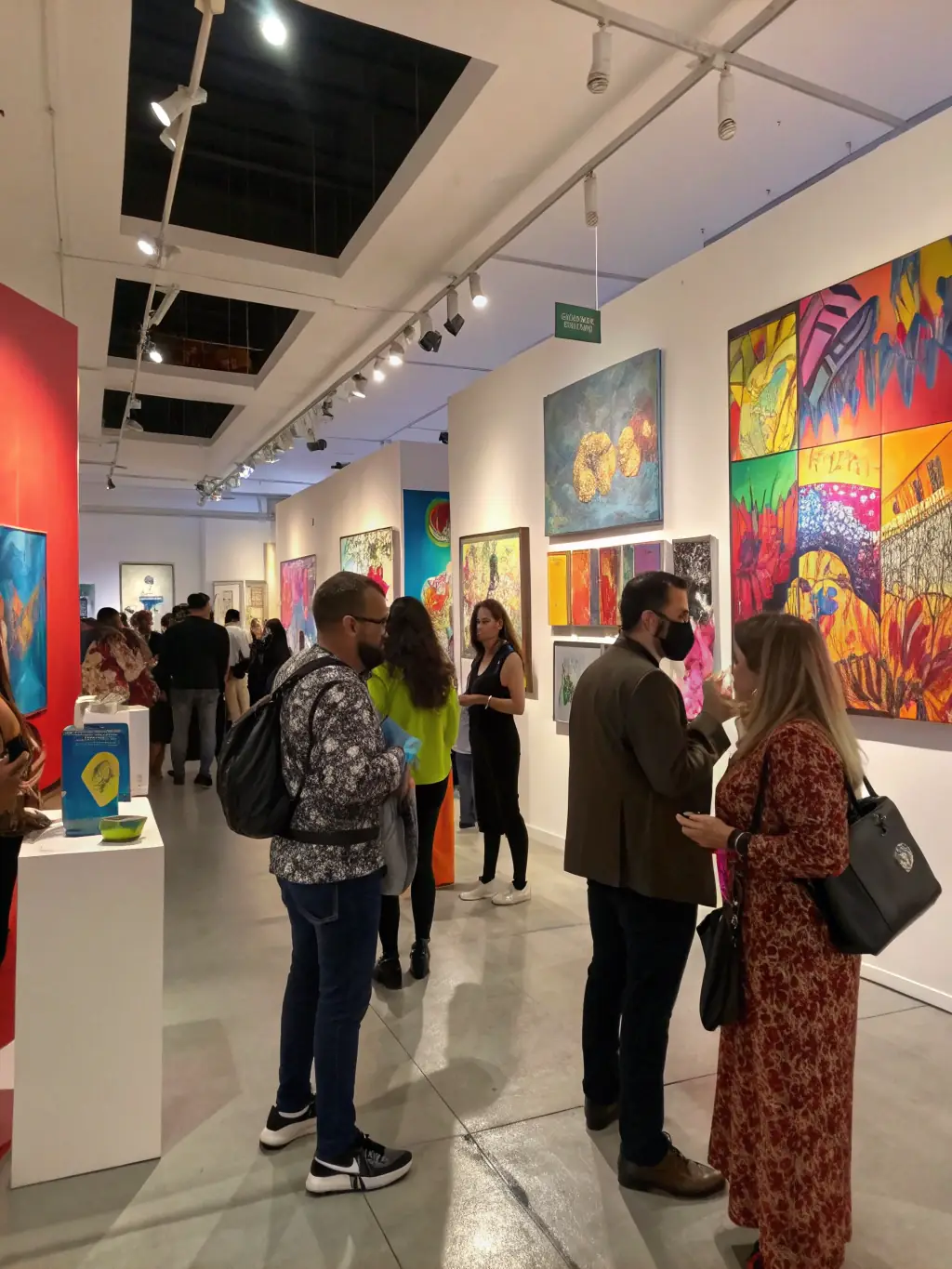 A vibrant image of a design exhibition supported by DMA, featuring local artisans displaying their work and interacting with visitors.
