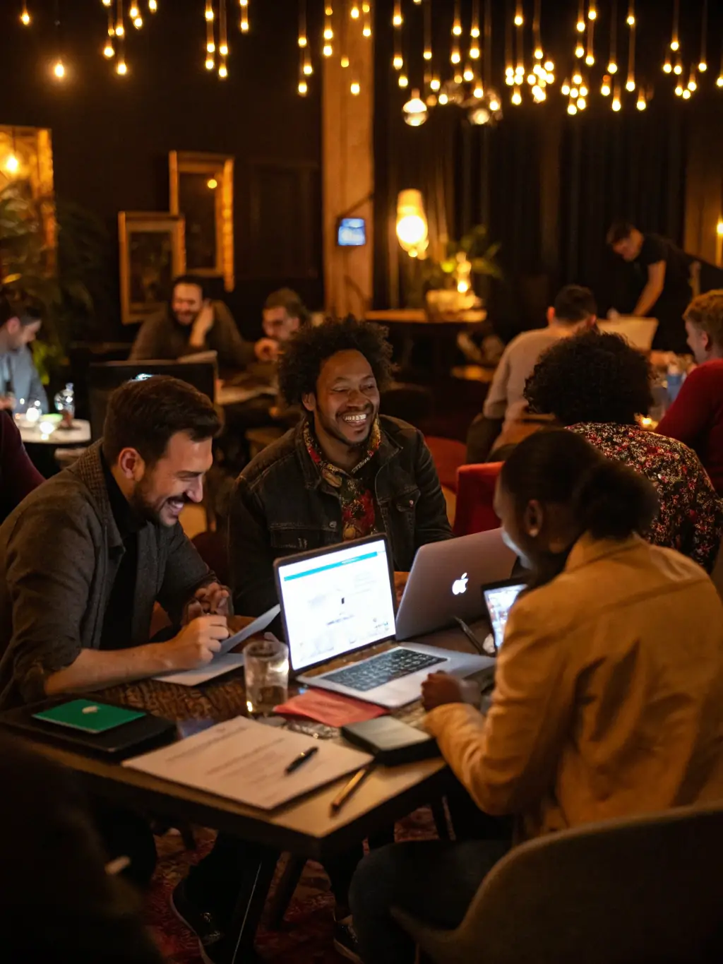 A photograph capturing a networking event organized by Design Métiers d'Art, showcasing design professionals interacting and exchanging ideas in a modern, collaborative space.